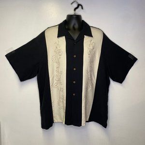 Cotton Traders Black Cream Short Sleeve Silk Shirt